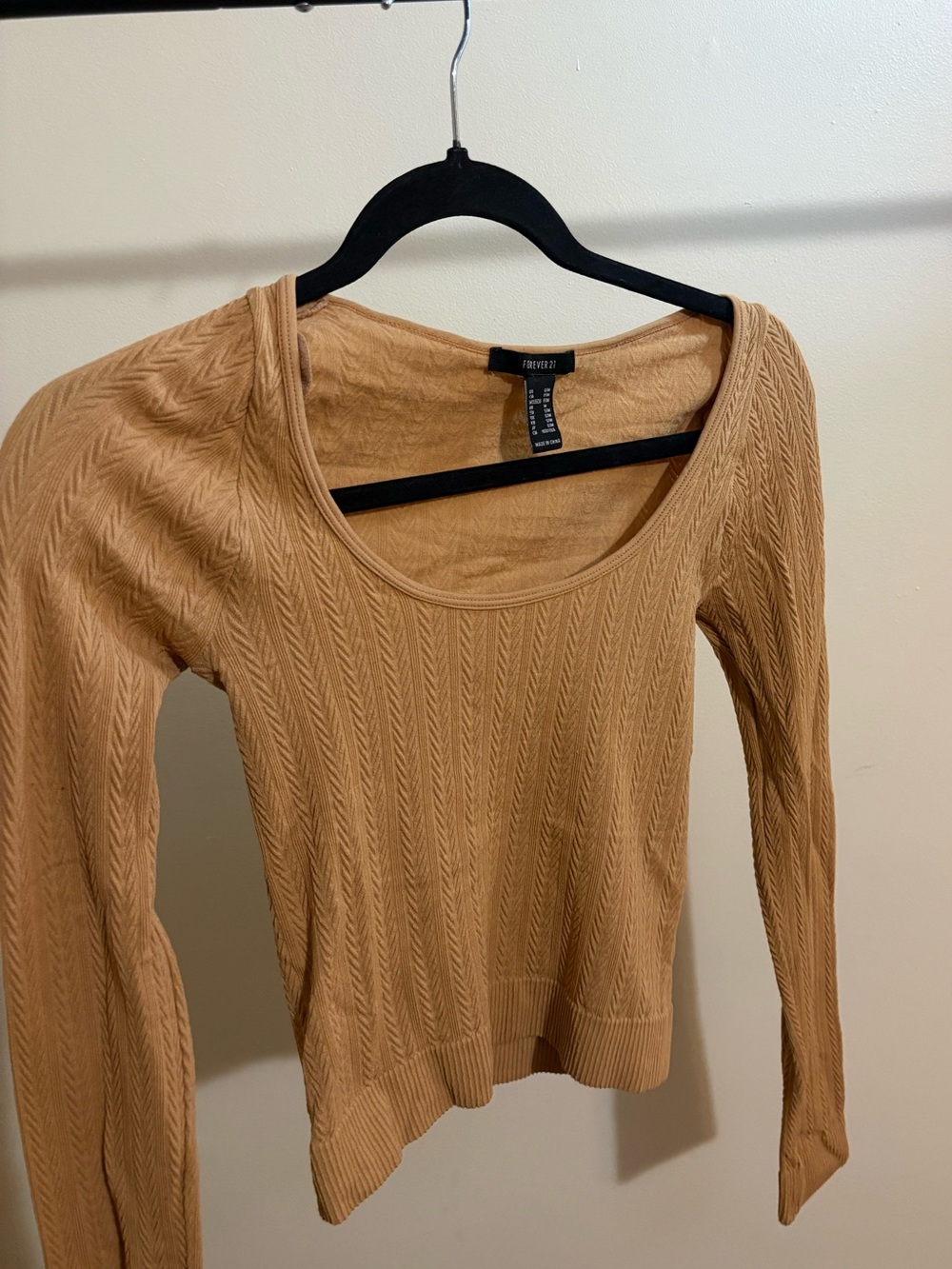 Forever 21 Camel Ribbed Scoop Neck Sweater